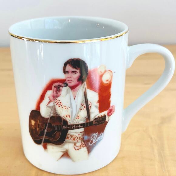 Vintage Set 4 80s Elvis Presley Coffee Cup Mugs 24K 50th Collector Porcelain - Picture 13 of 16